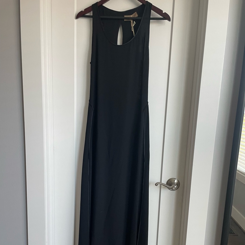Max Azria black satin silk beaded Gown XS NWT